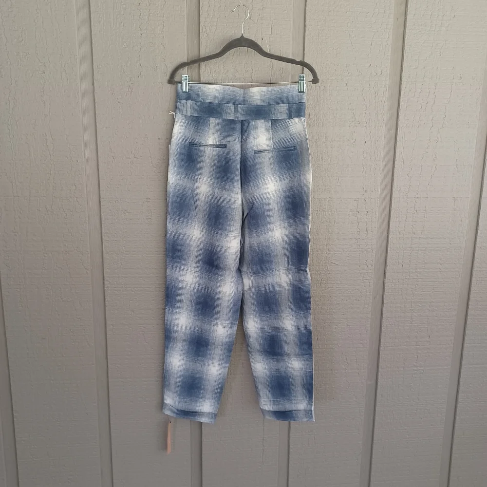 Reformation Bristol Linen Plaid Paperbag Pant Size 6 Preppy Women In Ghost Boho